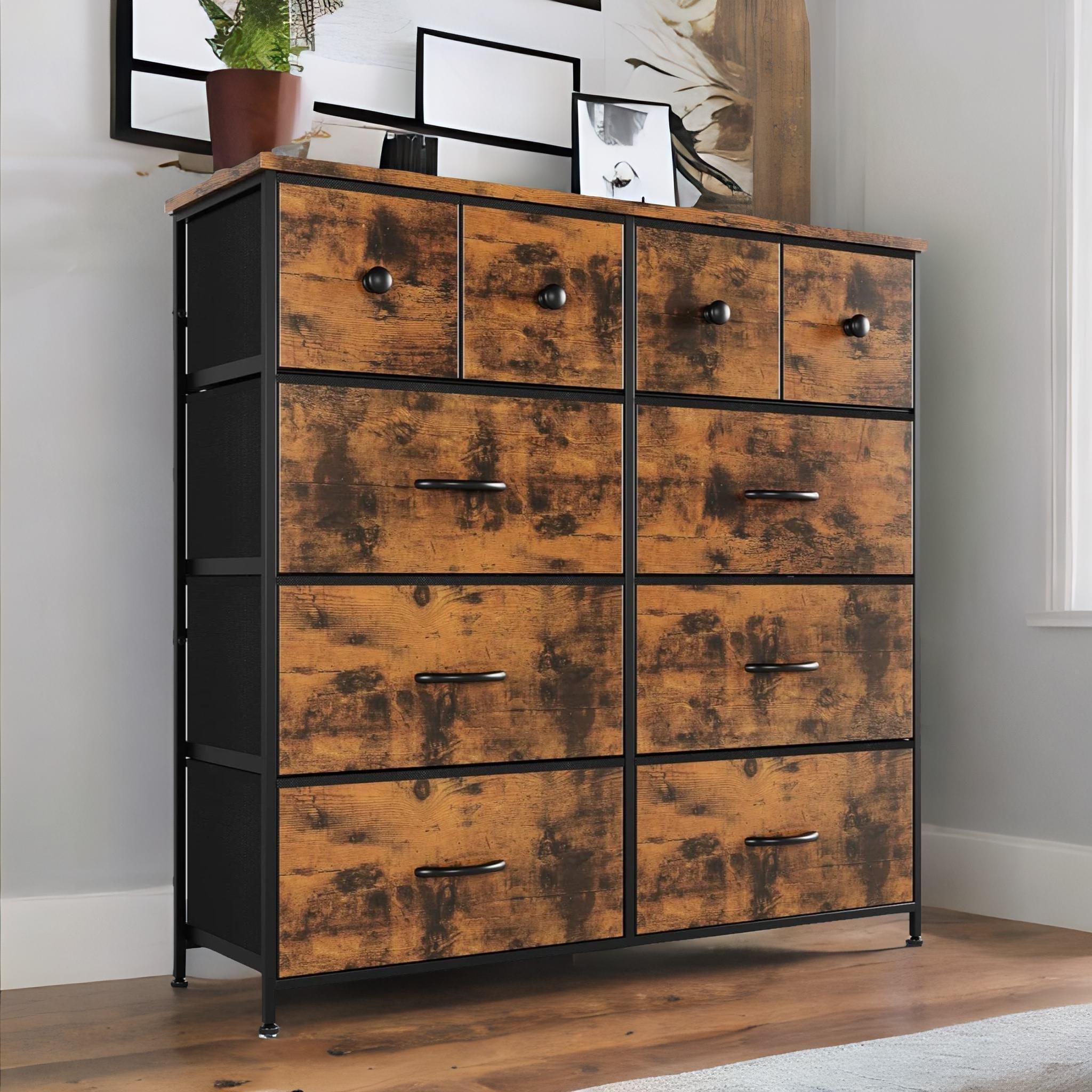 Industrial 10 Drawer Chest Rustic Brown